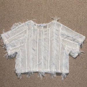 Zara White Fringe Crop Top